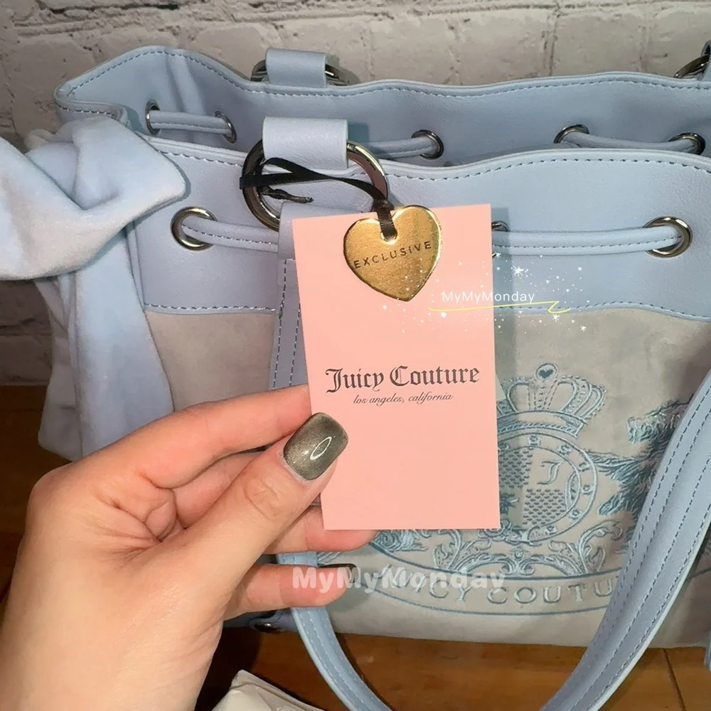 Juicy Couture Classic Scottie Dogs Daydreamer Tote Bag Purse Dove Gray Blue - Picture 6 of 6